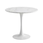 Kitchen table Miago white matte stone round surface with white metal legs 8075cm FT001 W