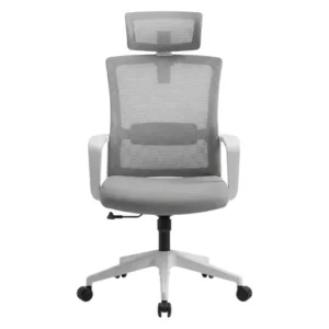 Офисное кресло Gojo Grey OS-09 с белым пластиковым каркасом, сетчатым сиденьем H-09 и подголовником, 58*58*107 см, 804A/OS-09/H-09